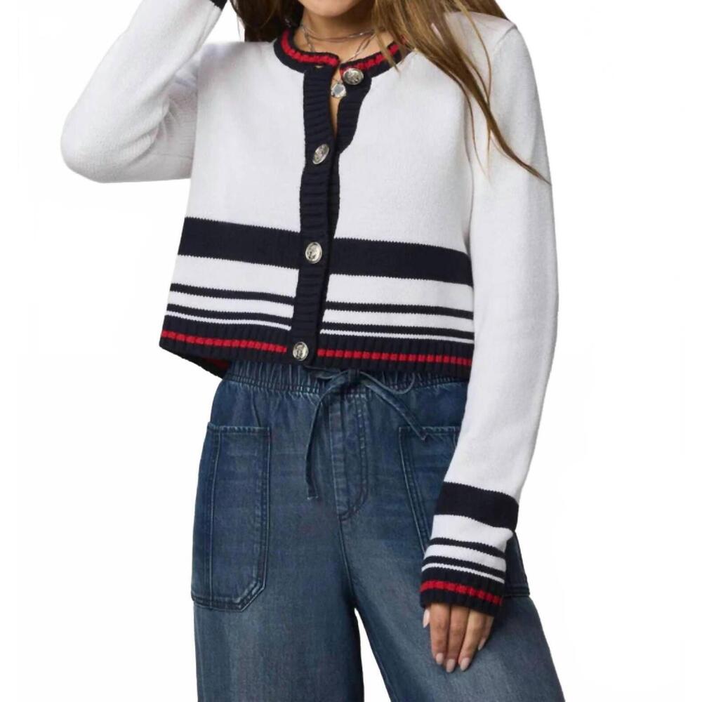 NEW SPLENDID sailor stripe cardigan in white/navy/rogue